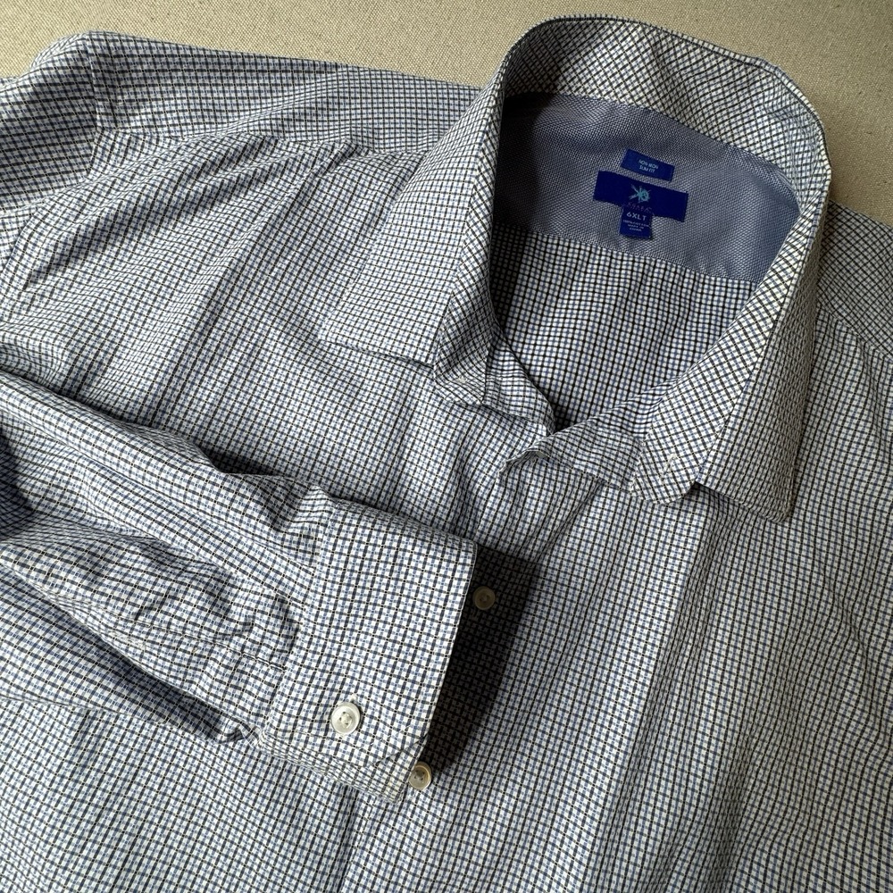 Egara Men's Flip Cuff Button Down Dress‎ Shirt Blue Check Big and Tall Size 6XLT